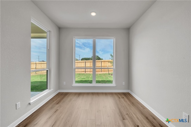 unfurnished room featuring light wood-type flooring and plenty of natural light