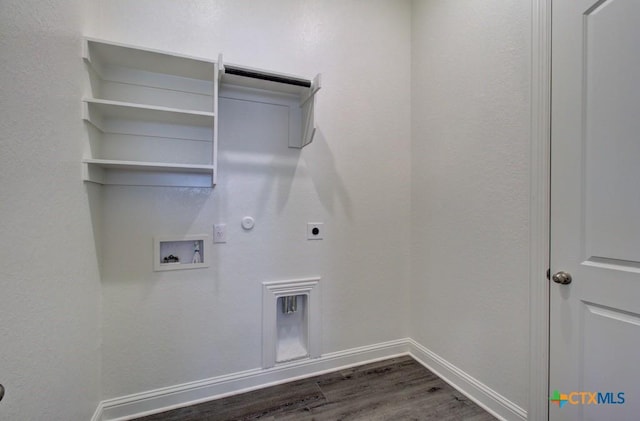 laundry room with washer hookup, dark hardwood / wood-style flooring, gas dryer hookup, and electric dryer hookup