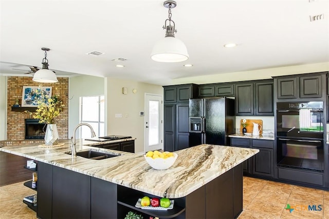 4113 Fm 1670, Belton, TX 76513 - kitchen featuring black appliances, open shelves, light stone counters, a large island, and recessed lighting