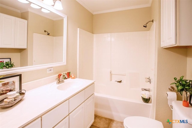 4113 Fm 1670, Belton, TX 76513 - bathroom with vanity, bathtub / shower combination, ornamental molding, and tile patterned floors