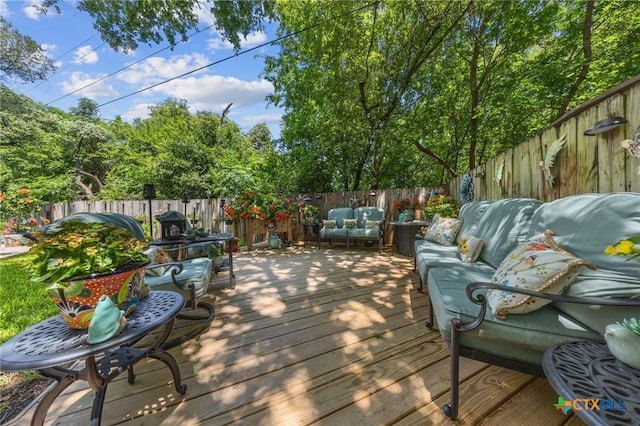 2203 Antelope Trl, Harker Heights, TX 76548 - wooden terrace with an outdoor hangout area and a fenced backyard