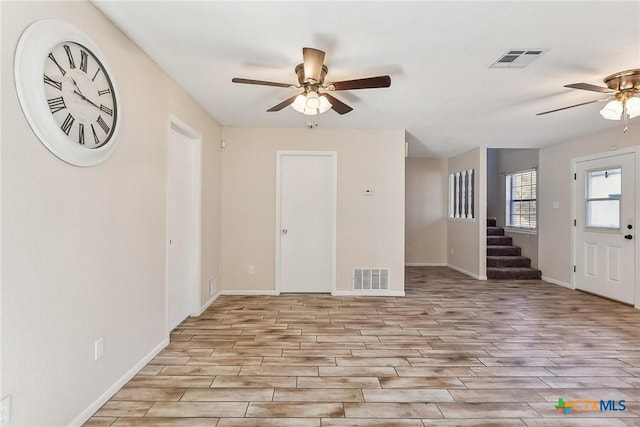 interior space featuring ceiling fan and light hardwood / wood-style floors