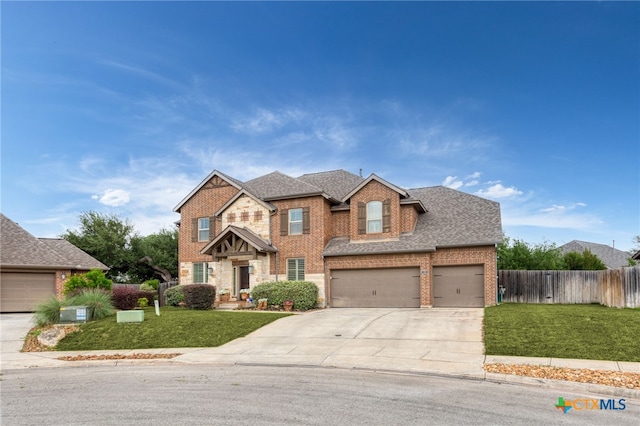 618 Oak Brook Dr, New Braunfels, TX 78132 - traditional-style home featuring driveway, brick siding, roof with shingles, and stone siding