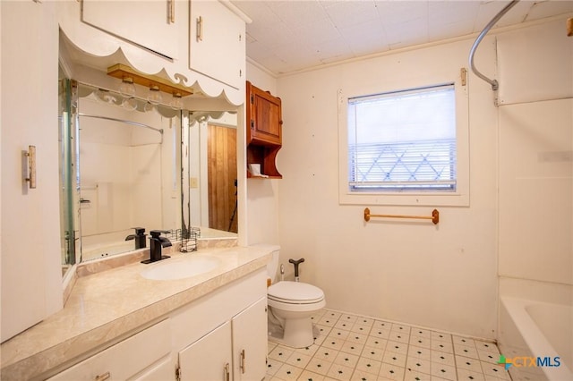 full bathroom featuring vanity,  shower combination, and toilet