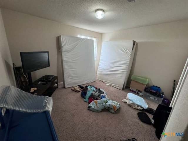 bedroom featuring a textured ceiling and carpet floors