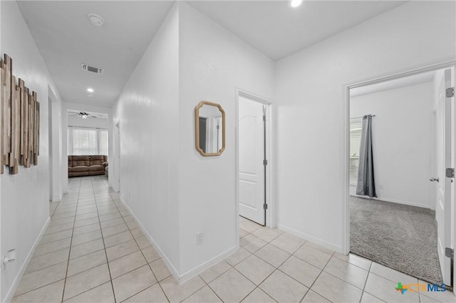 372 Poplin Ln, Troy, TX 76579 - hall featuring light tile patterned floors, recessed lighting, and baseboards