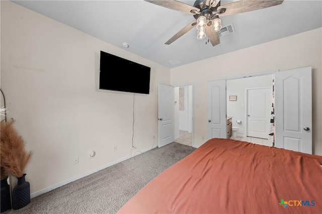 372 Poplin Ln, Troy, TX 76579 - unfurnished bedroom featuring carpet flooring, baseboards, a ceiling fan, and connected bathroom