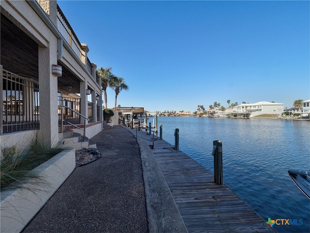 dock area with a water view