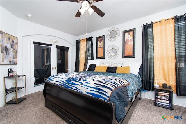 bedroom featuring ceiling fan and carpet flooring