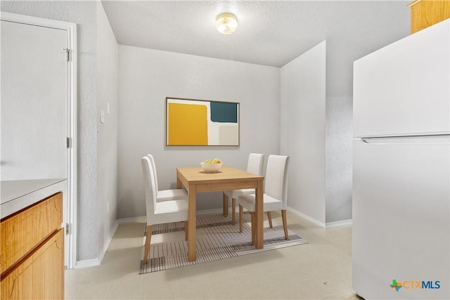 dining space featuring baseboards, a textured ceiling, and a textured wall