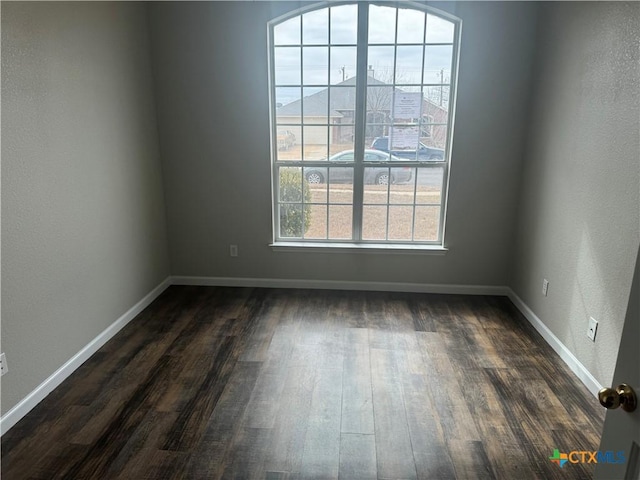 spare room with dark wood-type flooring