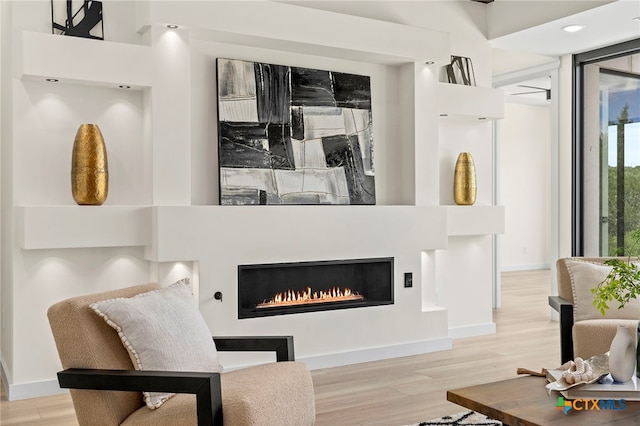 2637 Campestres, Spring Branch, TX 78070 - living area featuring wood finished floors, baseboards, and a lit fireplace