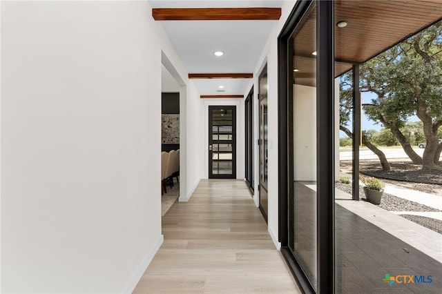 2637 Campestres, Spring Branch, TX 78070 - hallway featuring light wood finished floors, baseboards, and recessed lighting