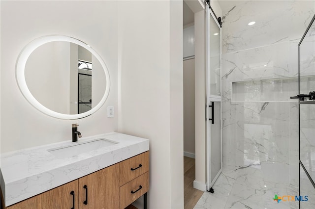 2637 Campestres, Spring Branch, TX 78070 - full bathroom featuring vanity, a marble finish shower, and baseboards