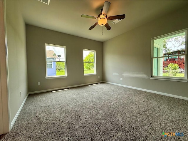 unfurnished room with carpet flooring, a wealth of natural light, and baseboards