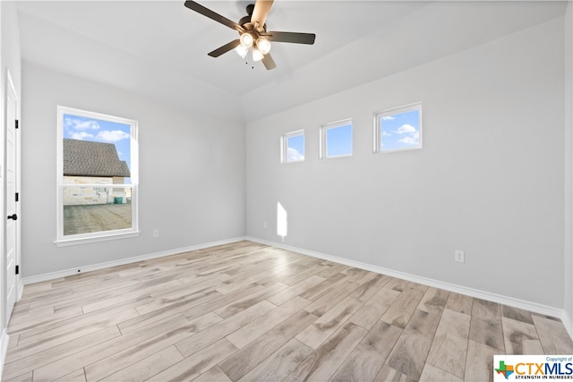 unfurnished room featuring ceiling fan and light hardwood / wood-style flooring