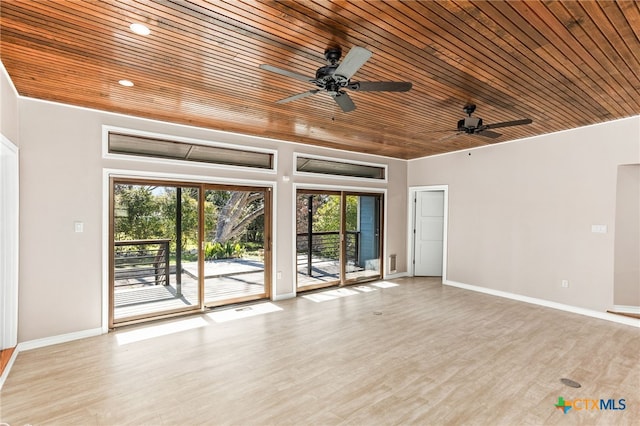 interior space with wood ceiling, baseboards, wood finished floors, and recessed lighting