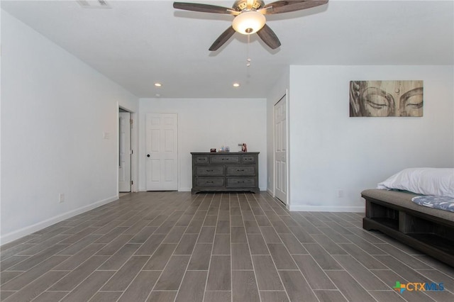 4417 S Pea Ridge Rd, Temple, TX 76502 - bedroom with wood finished floors, baseboards, recessed lighting, and a ceiling fan