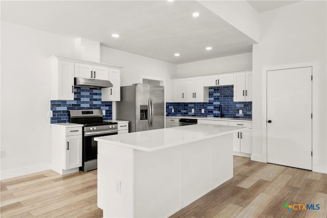 324 Idaho St, San Antonio, TX 78203 - kitchen featuring stainless steel appliances, under cabinet range hood, a sink, light countertops, and decorative backsplash