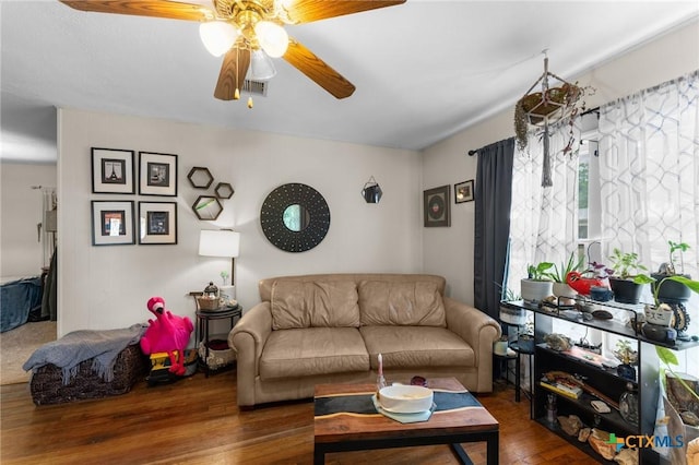 1802 Vine St, Georgetown, TX 78626 - living room featuring wood finished floors and a ceiling fan