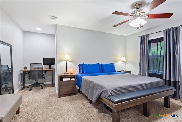 13242 Estate Trl, Belton, TX 76513 - bedroom with carpet flooring, recessed lighting, ceiling fan, and an office area
