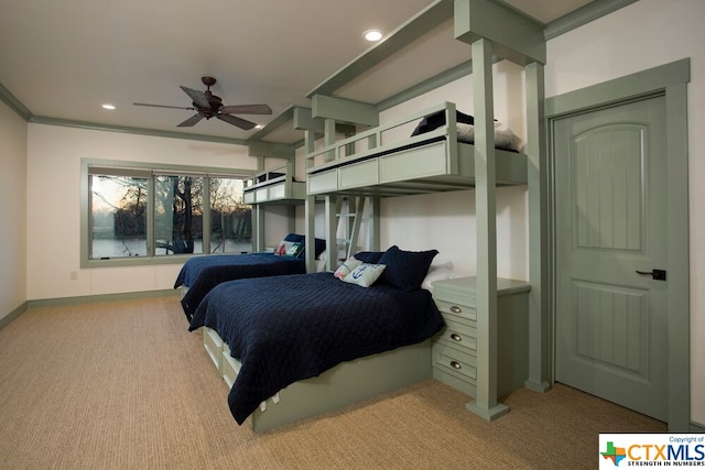 164 Cypress Way, Mcqueeney, TX 78123 - bedroom featuring carpet flooring, recessed lighting, and ornamental molding