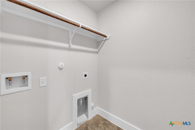 laundry area featuring baseboards, washer hookup, hookup for a gas dryer, hookup for an electric dryer, and laundry area