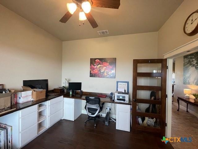 5618 County Road 3300, Kempner, TX 76539 - office space with ceiling fan and dark wood-style flooring