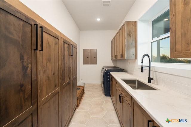 7817 W Fm 487, Florence, TX 76527 - kitchen featuring recessed lighting, baseboards, light tile patterned floors, visible vents, and a sink