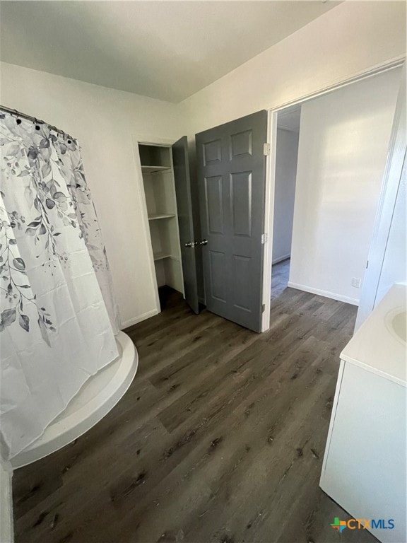 bathroom featuring wood-type flooring and vanity