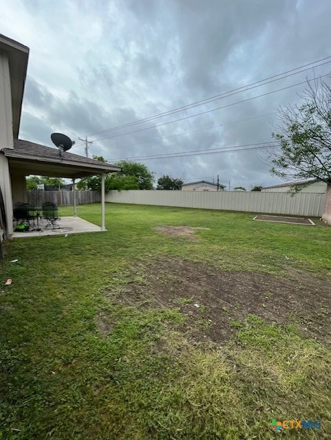 view of yard with a patio and a fenced backyard