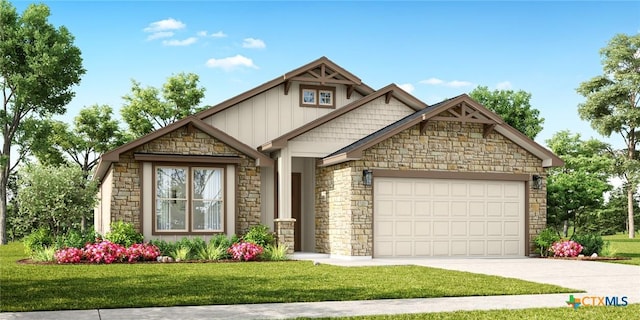 2402 Healy Dr, Temple, TX 76502 - craftsman-style home with stone siding, a garage, concrete driveway, and a front lawn