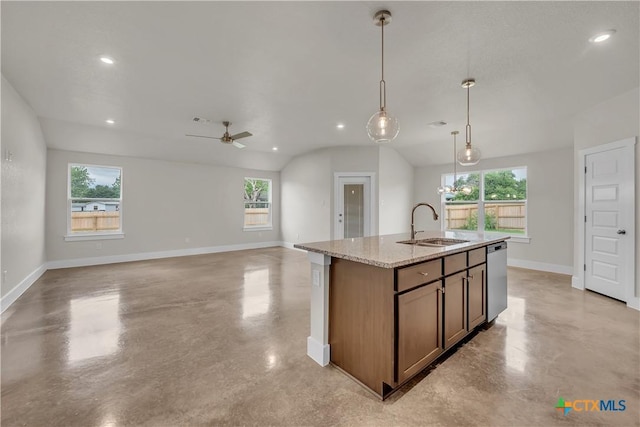 2402 Healy Dr, Temple, TX 76502 - kitchen with a sink, concrete floors, stainless steel dishwasher, baseboards, and recessed lighting