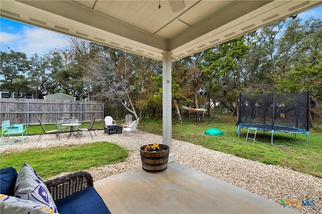 view of patio / terrace with a trampoline