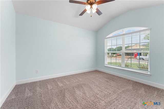 2655 Belle Hubbard Trl, Belton, TX 76513 - spare room featuring a ceiling fan, vaulted ceiling, and carpet