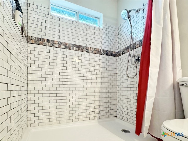 bathroom featuring toilet and a shower with shower curtain