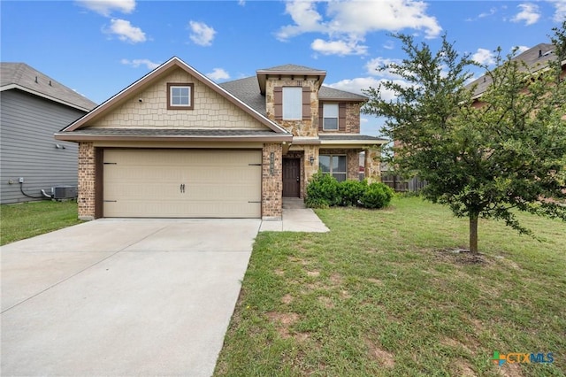 4703 Prewitt Ranch Rd, Killeen, TX 76549 - view of front of property featuring brick siding, a front lawn, driveway, a garage, and cooling unit