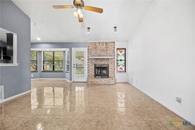 4818 Bramblewood Dr, Killeen, TX 76542 - unfurnished living room featuring a ceiling fan and a brick fireplace