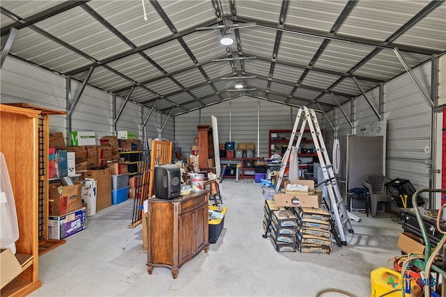 garage with wood walls