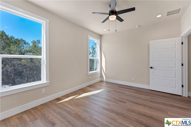 spare room with a wealth of natural light and wood-type flooring