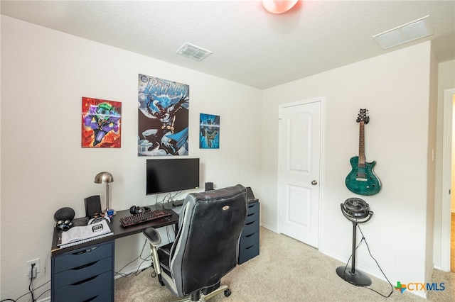 view of carpeted home office