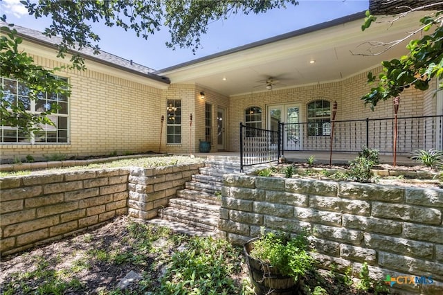 402 Prospector Trl, Harker Heights, TX 76548 - entrance to property with brick siding, ceiling fan, and a patio