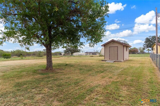 view of yard with a storage shed