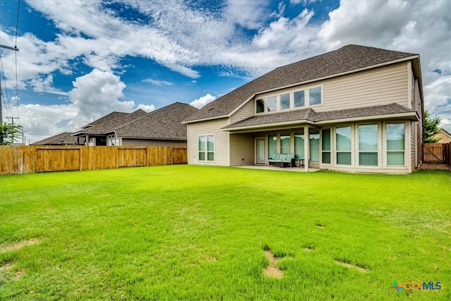2933 Countryside Path, Seguin, TX 78155 - rear view of house with a fenced backyard, roof with shingles, and a patio
