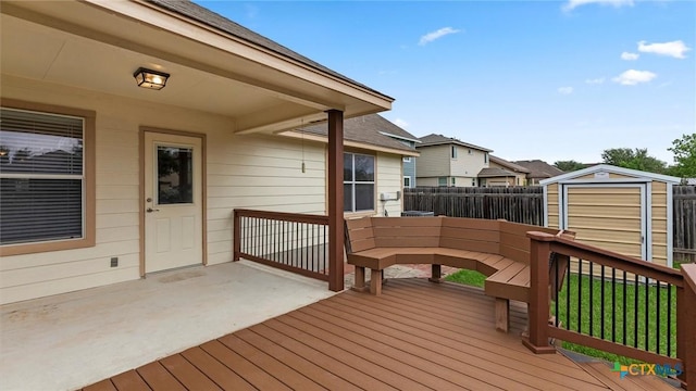 929 Darion St, New Braunfels, TX 78130 - wooden terrace with an outdoor structure, a fenced backyard, and a storage unit