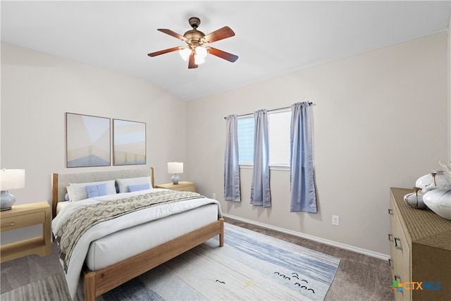 929 Darion St, New Braunfels, TX 78130 - carpeted bedroom with baseboards, ceiling fan, and vaulted ceiling