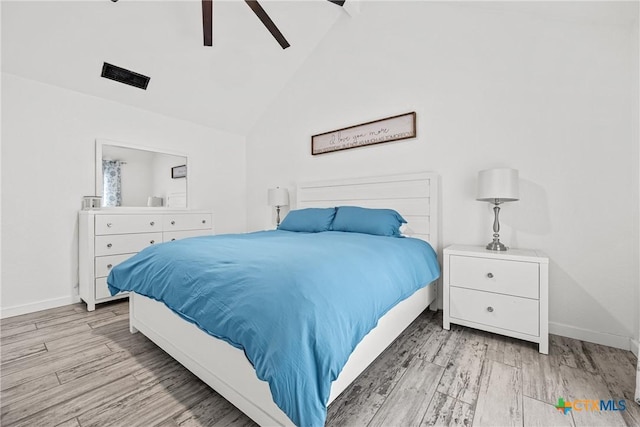 1213 Indian Trl, Salado, TX 76571 - bedroom featuring light wood-type flooring, ceiling fan, and high vaulted ceiling