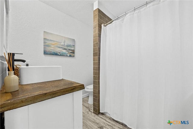 1213 Indian Trl, Salado, TX 76571 - bathroom featuring vanity, wood finished floors, and a shower with curtain