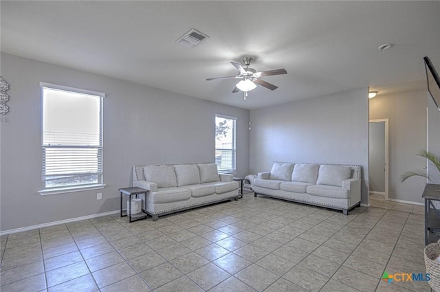 living room featuring ceiling fan