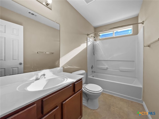 full bathroom with vanity, toilet, and shower / bathing tub combination